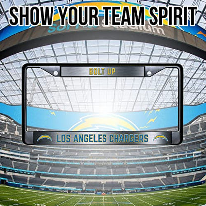 NFL Los Angeles Chargers Bolt Up Black Chrome License Plate Frame - 2-Screw Mount - color: Chargers