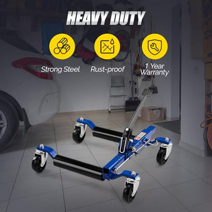 TUFFIOM Car Wheel Dolly Set of 4, Removable Mechanical 6000-lbs Car Skates, 12'' Wheel Vehicle Positioning Jack, Heavy Duty Rollers with Ratcheting Foot Pedal for Tire Auto Repair Moving, Blue - color: Blue
