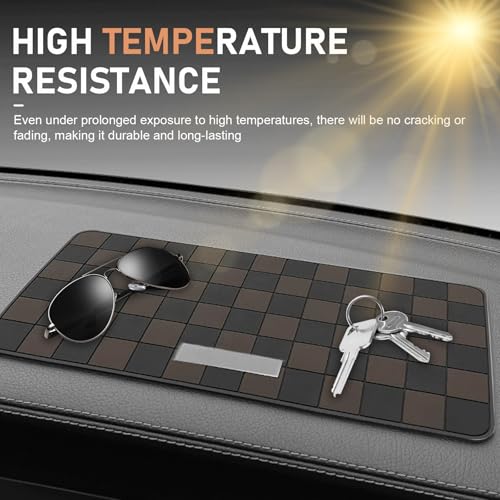 Car Dashboard Non Slip Mat, 11.8" x 5.9" Anti-Slide Grid Sticky Dash Pad, Multifunctional Dashboard Gripping Pad for Cell Phones, Keys, Sunglasses, Electronic Devices (Black & Brown) - color: Black & Brown