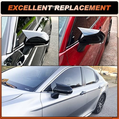Glossy Black Mirror Covers Fit for Toyota Camry 2018-2025 – Ox Horn Design, Driver & Passenger Side Rearview Cap Replacement (1 Pair) - size: Fit for Camry 2018-2025-Ox Horn-Glossy Black