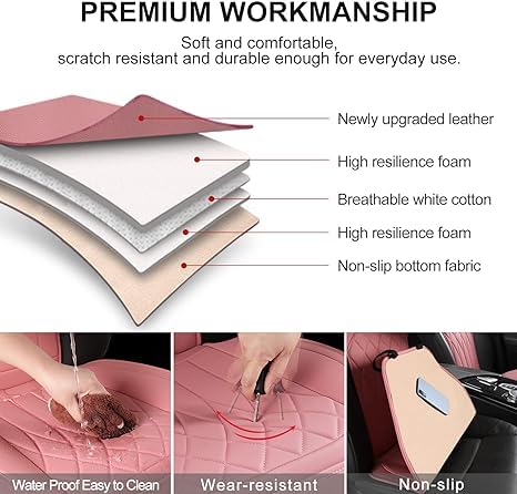 Front Car Seat Covers - Leather Seat Covers with Storage Pocket and Two Belt Pads, Anti-Slip Waterproof Universal Seat Covers for Cars Fit Cars Trucks SUV(Pink,2 Pack) - color: Pink