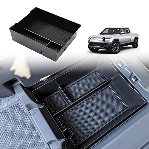 BestEvMod for Rivian R1T & R1S Accessories Center Console Organizer Tray Armrest Storage Box ABS Material with PVC Trim Compatible with Rivian R1T/R1S 2022-2025 2026 Accessories(W/O Coin.Black) - color: Black, size: W/O Coin Center Console Organizer Tray