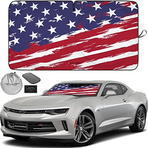Autoamerics 1-Piece Windshield Sun Shade USA Art Flag - 2 American Design - Foldable Car Front Window Sunshade for Most Sedans SUV Truck - Blocks Max UV Rays and Keeps Your Vehicle Cool - Small - color: USA ART FLAG-2, size: SMALL = 59 x 28.5 inches