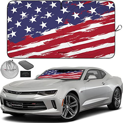 Autoamerics 1-Piece Windshield Sun Shade USA Art Flag - 2 American Design - Foldable Car Front Window Sunshade for Most Sedans SUV Truck - Blocks Max UV Rays and Keeps Your Vehicle Cool - Small - color: USA ART FLAG-2, size: SMALL = 59 x 28.5 inches