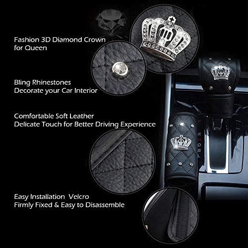 Black Leather Gear Shift Knob Cover with Bling Crystal Rhinestones Tiara Crown, for Women or Girls - color: 3.1 Crown