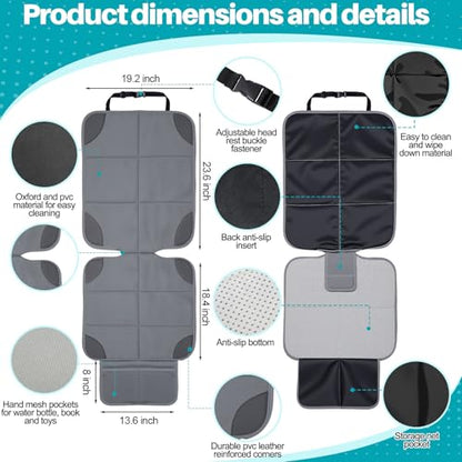 Aurelema 2 Pcs Car Seat Protector with Non-Slip Backing and Mesh Pockets 600d Fabric Child Car Seat Covers Waterproof, Durable for Baby and Pet, Sedan SUV Truck (Gray) - color: Gray