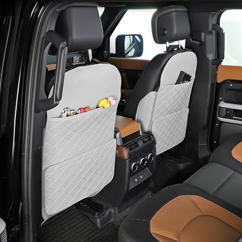 TAIKOO Seat Back Protector + Large Capacity Pocket Storage Organizer,Preventing the Impact of Children Stepping on the Seat Backrest (Cream White) - color: Cream White