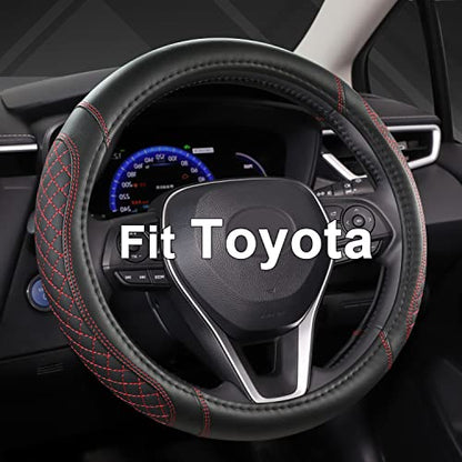 West Llama Customized Auto Car Steering Wheel Cover for Toyota Tacoma,4Runner,Tundra,Sequoia,15.5-16 inch(Diamond Quilted-Black+Red-Large Size) - color: B-Black+Red, size: Large size (15 ½''-16'')