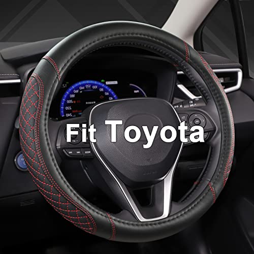 West Llama Customized Auto Car Steering Wheel Cover for Toyota Tacoma,4Runner,Tundra,Sequoia,15.5-16 inch(Diamond Quilted-Black+Red-Large Size) - color: B-Black+Red, size: Large size (15 ½''-16'')