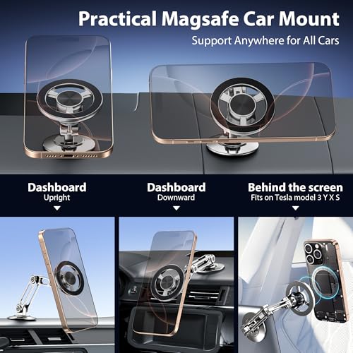 Ultra Magnetic Long-Arm Phone Holder Stand, Fits for MagSafe Car Mount Bracket【Windshield+Vent+Dash】, 360° Rotation Adjustable Strong Magnet Car Mount Desk Office Phone Cradle Holder, Silver - color: Silver