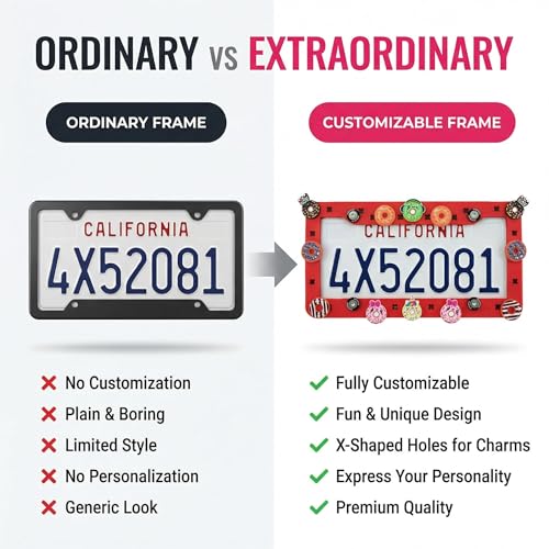 DIY Charm License Plate Frame Racing Red, 1-Pack Premium TPU License Plate Holder Compatible with Shoe Charms, Anti-Theft Stainless Steel Hardware Kit & Tools, Rattle-Proof Drainage Design - color: Red, size: 1 PC
