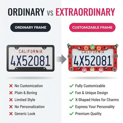 DIY Charm License Plate Frame Racing Red, 1-Pack Premium TPU License Plate Holder Compatible with Shoe Charms, Anti-Theft Stainless Steel Hardware Kit & Tools, Rattle-Proof Drainage Design - color: Red, size: 1 PC