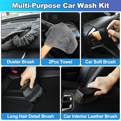 Car Cleaning Kit, Car Detailing Kit with Car Vacuum 8000PA High Suction, Car Interior Cleaning Supplies with Detailing Brushes, Windshield Cleaner Tool, Car Accessories for Men & Women