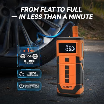 Jump Starter with Air Compressor, VCANENERGY Roadside Emergency Car Kit with 12V Portable Battery Jump Starter & Tire Inflator for Cars, Trucks, SUVs-Car Emergency Kit for Women, Men, Teen