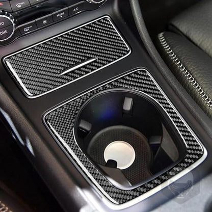 Real Carbon Fiber Center Control Cigarette Lighter Cover Panel Water Cup Holder Frame Interior Trim Sticker Cover Compatible with Benz CLA C117 2014-2018 GLA X156 2015-2019 Accessories Black - Kit - color: Center Cigarette Lighter Cover Cup Holder - Kit