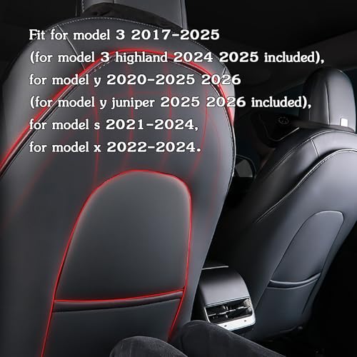 for Tesla Model Y 3 S X (Juniper & Highland Included) Seat Back Kick Protectors for Kids Kick Mats Leather Back Seat Cover Protect from Mud, Stains, Scratches, Set of 2 for Tesla Accessories