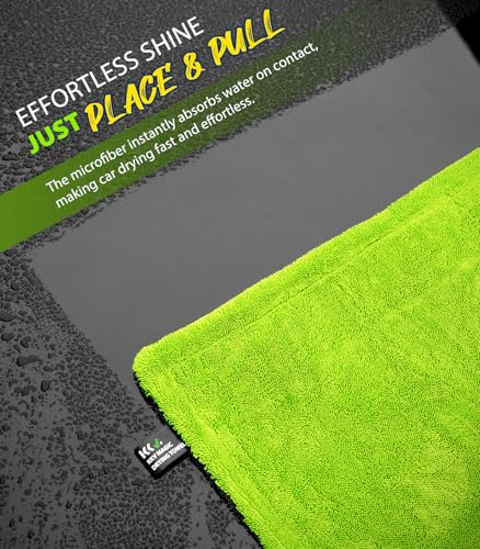 KKV Full-Sized SUV Drying Towel, 48”x24” Dual Sided Microfiber Car Cleaning Towel with Twisting Yarn Technique, 1400GSM Super Absorbent, Scratch-Free, Machine Washable (Darkgray-GreenYellow) - color: Darkgray-greenyellow