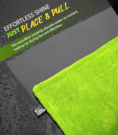 KKV Full-Sized SUV Drying Towel, 48”x24” Dual Sided Microfiber Car Cleaning Towel with Twisting Yarn Technique, 1400GSM Super Absorbent, Scratch-Free, Machine Washable (Darkgray-GreenYellow) - color: Darkgray-greenyellow