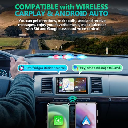 Double Din Car Stereo Compatible with Wireless Apple Carplay, Android Auto - 7" Touch Screen Car Audio Receiver with Bluetooth, AUX, FM Car Radio