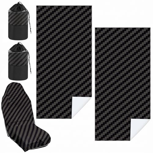 Hahafelt 2 Pack Car Seat Towel Covers with Storage Bag, 63 x 32 Inch Universal Non Slip Waterproof Sweat Protector for Car Truck, Gym Swimming Running, Machine Washable (Carbon Fiber Textured) - style: Carbon Fiber Textured