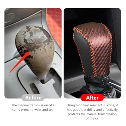 Bittwee Carbon Fiber Car Gear Shift Knob Cover, Leather Vehicle Stick Shifting Protector with Needle & Thread, Stylish Auto Shifter Knob Guard, Compatible with Inspire Crider Integra (Brown) - color: Brown