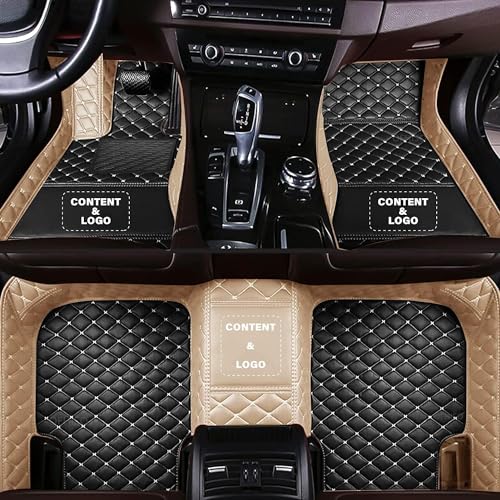 Custom Personalized Floor Mats for Cars，Luxury Full Coverage All Car Floor Mats，Anti-Slip Leather Car Mat Set ，Custom Floor Mats for 98% of Cars, Trucks SUVs (Beige with Black) - color: Beige with Black