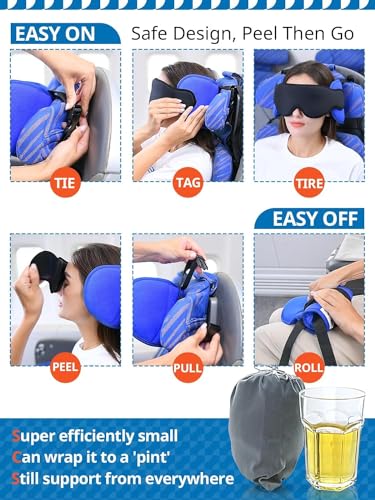 SARISUN Travel Pillow for Airplanes, Airplane Pillow with Eye Mask, Travel Pillows for Long Flight Sleeping, Travel Neck Pillows for Road Trip Car Headrest, Stop Bobble Head Neck Pain, Dark Grey - color: Dark Grey