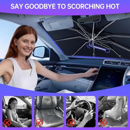 [2026 Upgrade] Windshield Sun Shade Umbrella, Scratch-Free Car Sunshade for SUVs, Foldable Automotive Interior Sun Protection | Highly UV Block Coating Auto Heat Shield Accessories(XX-Large) - size: XX-Large