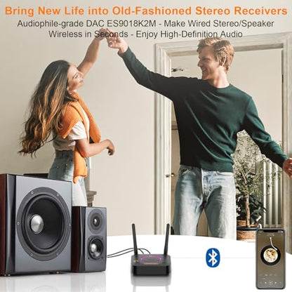 1Mii B06Ultra Bluetooth 5.3 Receiver with LDAC for Hi-Res Wireless Audio, HiFi Bluetooth Audio Adapter w/Audiophile DAC, 3D Surround aptX HD Low Latency, Optical AUX 3.5mm Coaxial for Home Stereo - color: B06Ultra Black
