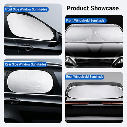 6 PCS Car Windshield Sunshade, Foldable Side Window Sun Shade with Storage Bag Front Rear Windshield and 4 Side Window Shades, Privacy Protection Cover Block UV Rays, Keep Cool for Most Cars