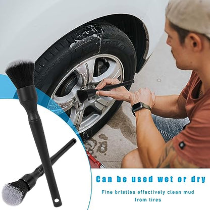 Ziciner Car Detailing Brush, Ultra Soft Car Detail Brush Kit for Elegant Surfaces, Auto Scratch-Free Cleaner Kit for Car Interior & Exterior, Wheels, Dashboard, Engine Bay (Long Handle) - size: Long handle