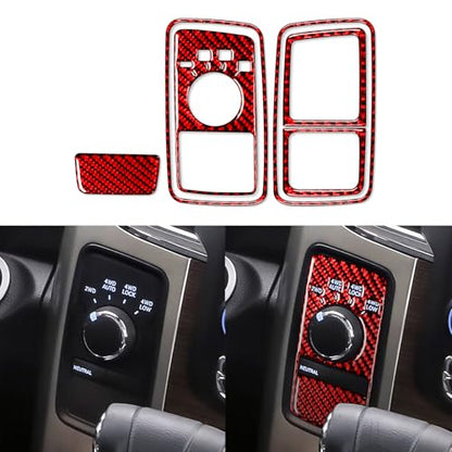 Red Carbon Fiber Compatible with Dodge Ram 1500/2500/3500 2013 2014 2015 Carbon Fiber Four-Wheel Drive Switch Panel Interior Accessories Red (Kit-E 6Pcs) - color: Red 14