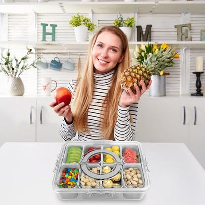 Divided Serving Tray with Lid and Handle,8 Compartments Snacks Box,Snack Fruit and Veggie Tray,Portable Platter for Candy Fruits Nuts Snack Party Entertaining Picnic (1 PCS Grey) - color: 1pcs-serving-tray-grey