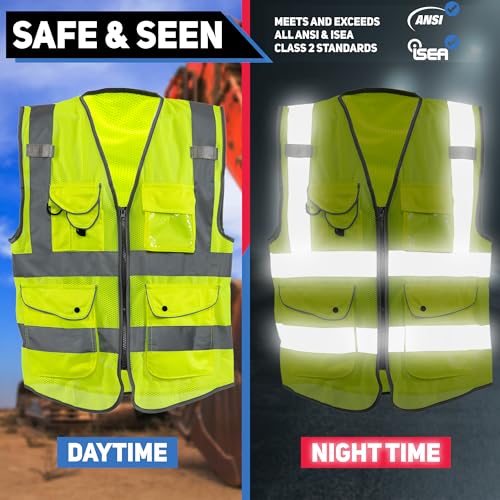 Neiko High Visibility Safety Vest ANSI Class 2, 9 Pockets - size: Small, style: Mesh
