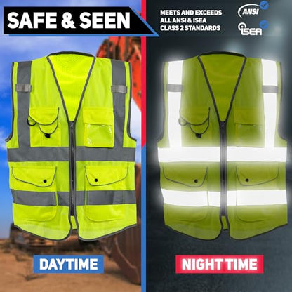 Neiko High Visibility Safety Vest ANSI Class 2, 9 Pockets - size: Small, style: Mesh