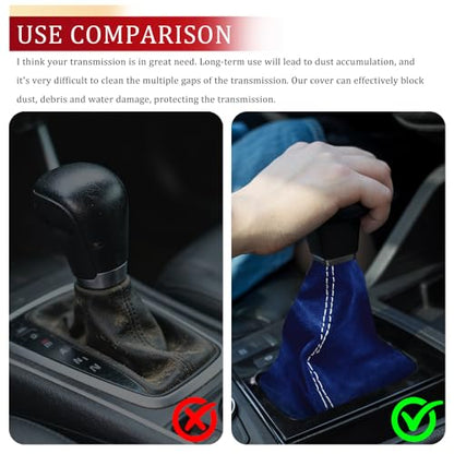 Car Shift Boot Cover, Stick Shift Cover, Suede Leather Manual Automatic Car Shifter Lever Knob Dust Protector, Dustproof Gear Shift Protection Sleeve Gaiter for Sedan Truck (Dark Blue White) - color: Dark Blue White