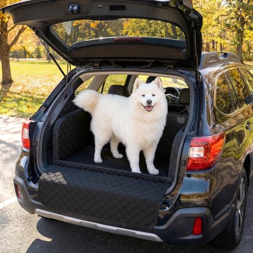 Pecute SUV Cargo Liner for Dogs, Water Resistan Pet Trunk Cover with Soft Cushion, Non-Slip Dog Back Seat Mat for SUVs Sedans with Bumper Flap Protector, Padded, Black - size: L