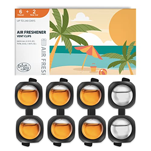 DRIVEJOY Car Air Freshener Vent Clips, 8 PK, 6 Hawaiian, 2 New Car, Car Fresheners for Men Women, Up to 240 Days, Natural Odor Eliminator - color: Hawaiian