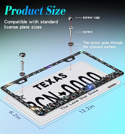 2 Pack Bling License Plate Frame for Women Murimt Gem Diamond Rhinestone License Plate Frames Handcrafted Stainless Steel Bedazzled License Plate Cover | Holder High-End Gift Box（Black）… - color: CPJ-03-black-2