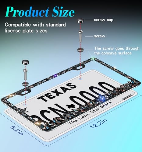 Rhinestone License Plate Frames 1 Pack Sparkly Glitter Bedazzled License Plate Frame Bling License Plate Holder Cover - High End Gift Box Packaging Bling Car Accessories for Women - color: CPJ-03-black-1pack