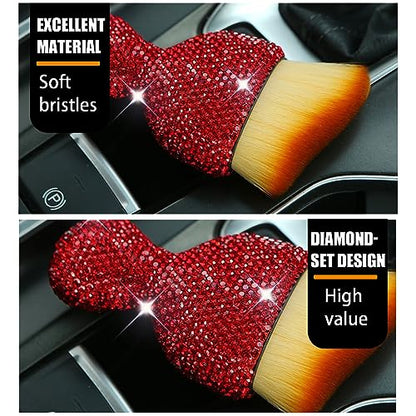 zipelo Auto Interior Dust Brush, Car Detailing Cleaning Brush with Diamond, Bling Handle Soft Bristles Dusting Tool, Scratch Free Dirt Clean Brushes for Vehicle Dashboard, Air Conditioner Vent (Red) - color: Red