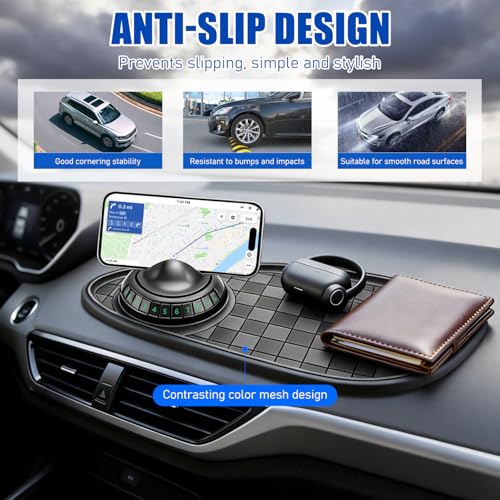 Multifunctional Car Anti-Slip Mat, 360° Rotatable Car Anti Slip Mat Phone Holder, Universal Dashboard Pad with Temporary Parking Number, Dashboard Accessories for Sunglass Chapstick (Black Brown) - color: Black-Brown