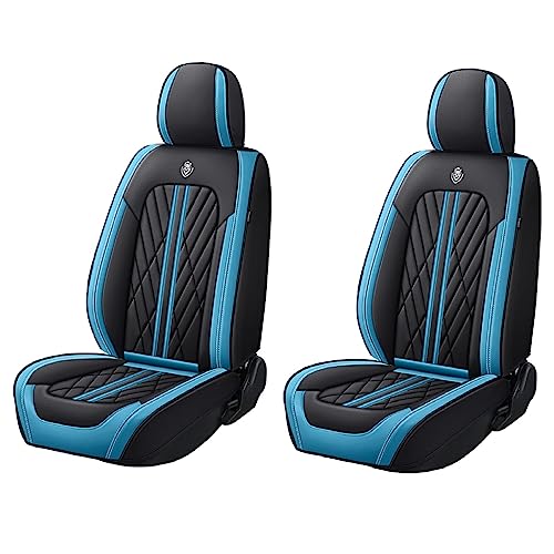 Universal Fit Waterproof Breathable Nappa Leather Automotive Vehicle Car Seat Covers Set Cushion Protector for Sedan SUV - color: Black Light Blue, size: Front 2 Seats