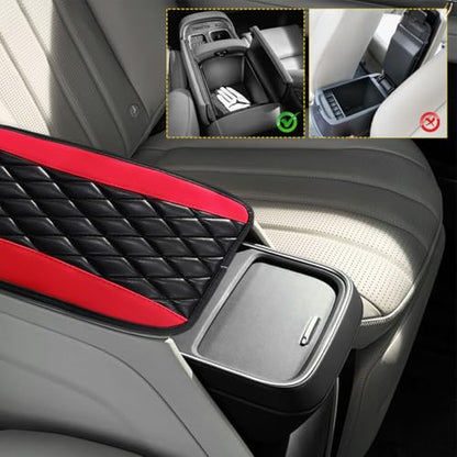 Car Center Console Cushion Pad, 12.6"×7.5" Waterproof Leather Armrest Seat Box Cover Protector, Soft Comfortable Anti-Scratch Arm Rest Console Pad for Most Cars Trucks SUVs (Black & Red) - color: Black & Red