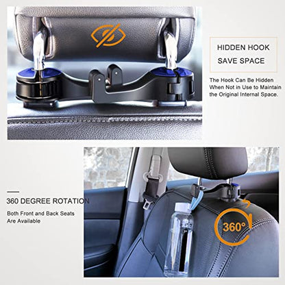 Car Headrest Hook with Phone Holder, Universal 360 Rotation Headrest Hooks for Purses and Bags (Blue) - color: Blue