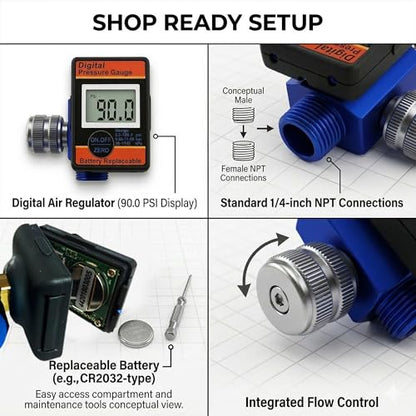 LE LEMATEC Digital Air Pressure Regulator with LED Display Gauge, ¼ NPT Valve for Air Compressor, Tire Inflation, HVLP Spray Paint Gun, & Professional Air Tools, Compact & Heavy-Duty. DAR01B - style: Pro Digital Version