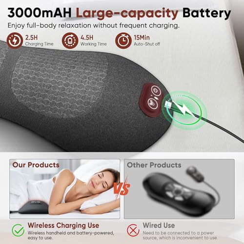 3 in 1 Upadate Rechargeable Electric Lumbar Support Pillow with Adjustable Height for Bed and Chair,Cordless Back Massager for Pain Relief Deep Tissue,Back Massager with Heat for Home & Office