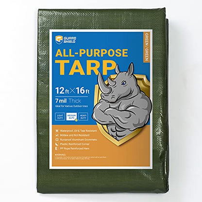 GUARD SHIELD Green Tarp Waterproof 12x16 Feet Medium Duty All Purpose Poly Tarps Cover 7mil - color: Green, size: 12x16