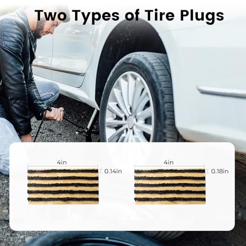 ETENWOLF Flat Tire Repair Kit with Plugs 16 Pcs, Heavy Duty Tire Plug Kit for Car, Motorcycle, ATV, Jeep, Truck, Tractor (Grey) - color: Grey