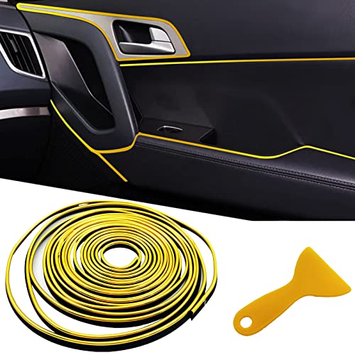 Car Interior Trim Strips,Universal 16.4 ft Car Electroplating Decoration Styling Door Dashboard, Flexible Interior Trim Accessories with Installing Tool(Gold) - color: Yellow, size: 16.4FT